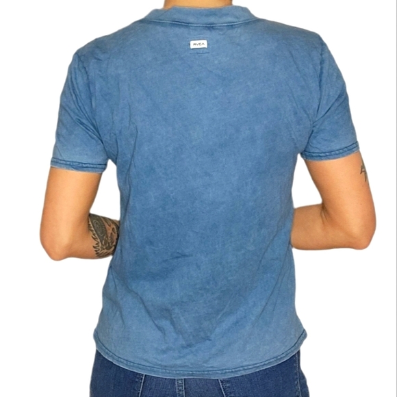 RVCA Cotton Short Sleeve V Neck Top Size X Small Blue - Picture 3 of 5